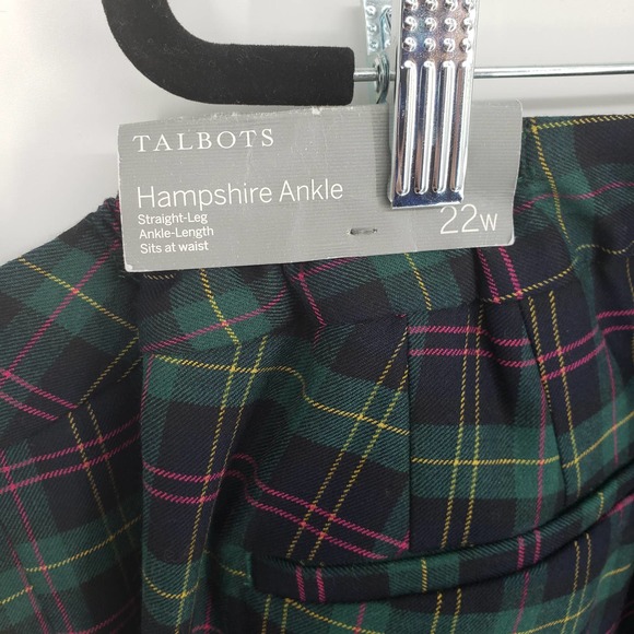 Talbots Plaid Hampshire Ankle Pants 22W Straight Leg Wool Blend High Rise Green - Picture 11 of 13